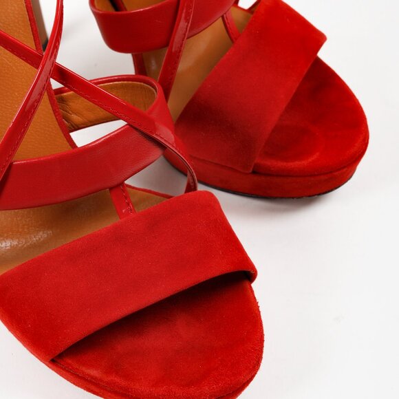 Gucci Red Suede Criss Cross Strappy Platform Sandal Pumps - Picture 6 of 11